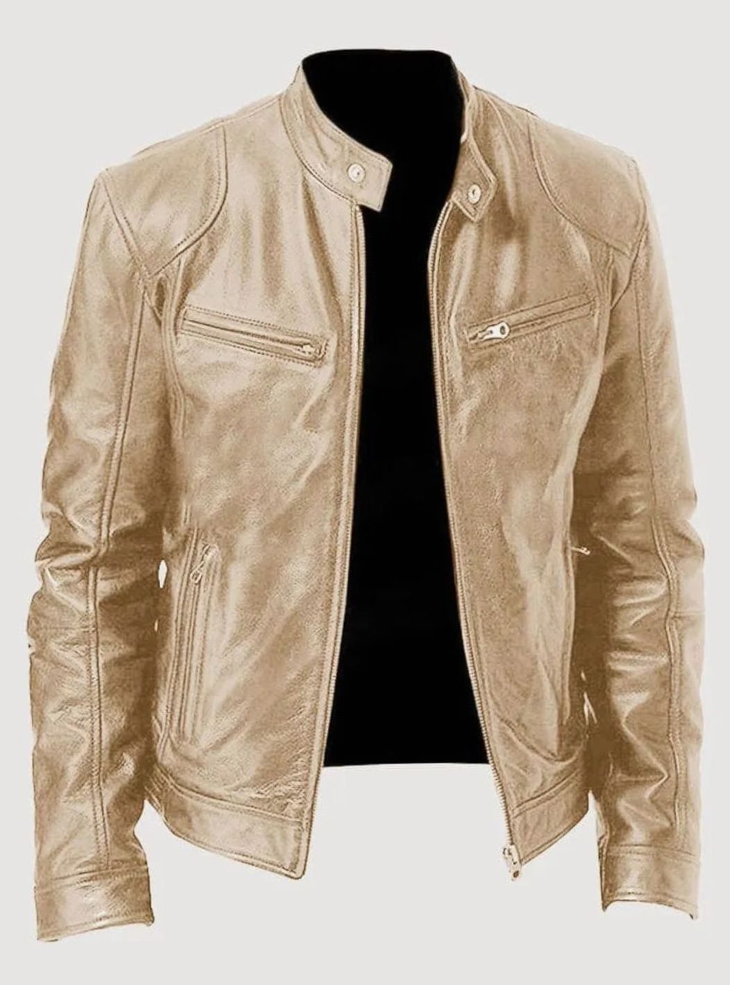 Men's Zip-Up Stand Collar Biker Jacket - Gold