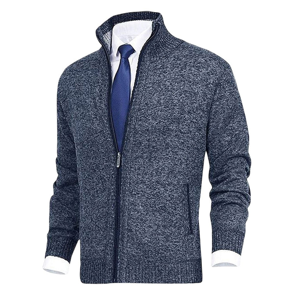 Men's Fleece-Lined Zip-Up Stand Collar Cardigan