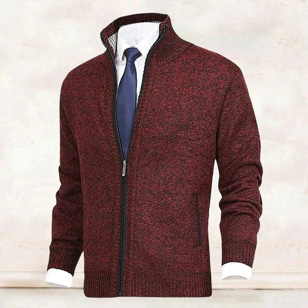 Men's Fleece-Lined Zip-Up Stand Collar Cardigan