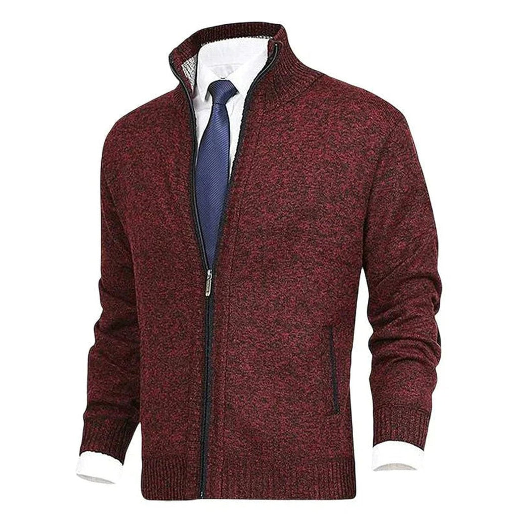 Men's Fleece-Lined Zip-Up Stand Collar Cardigan