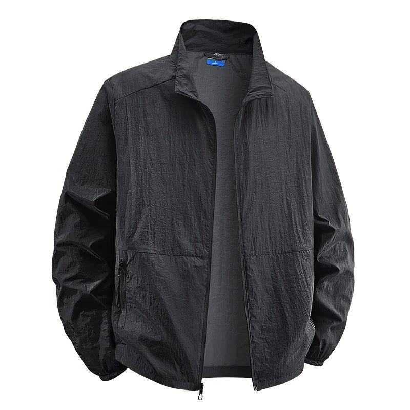 Men's Lightweight Textured Zip-Up Jacket - Black