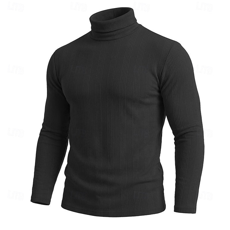 Men's Ribbed Texture Slim Fit Turtleneck Sweater