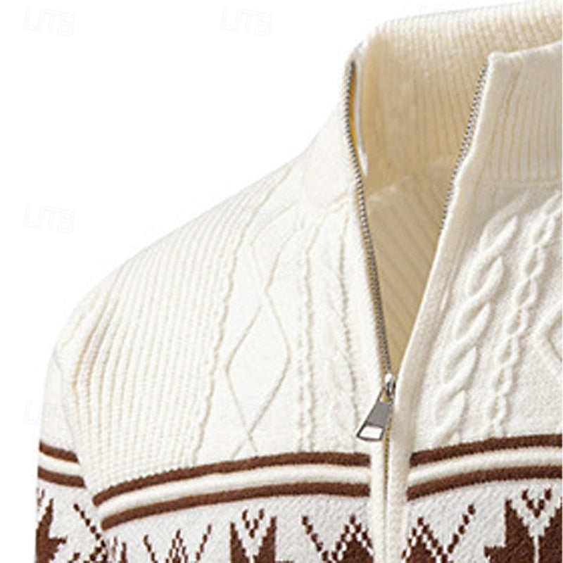 Women's Fair Isle Stand Collar Zip-Up Cardigan
