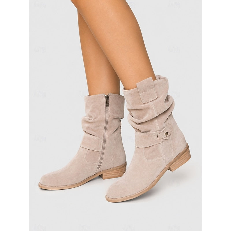 Women's Slouchy Block-Heel Ankle Boots with Side Zip