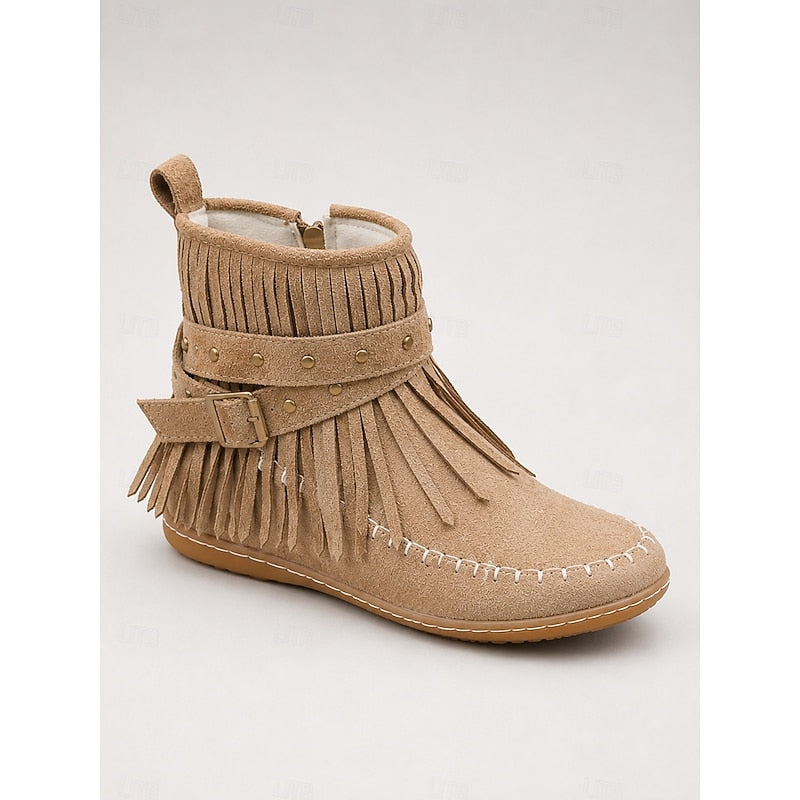 Women's Fringe Moccasin Ankle Boots - Black