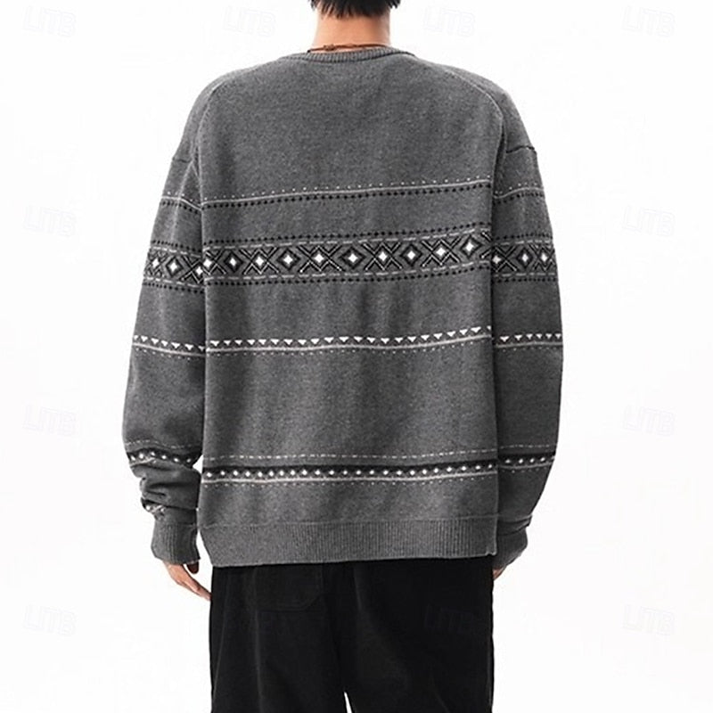 Men's Geometric Pattern Button-Down Holiday Cardigan