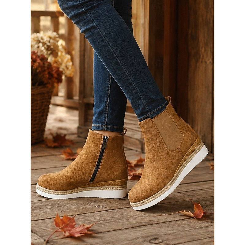 Women's Wedge Chelsea Ankle Boots with Braided Trim