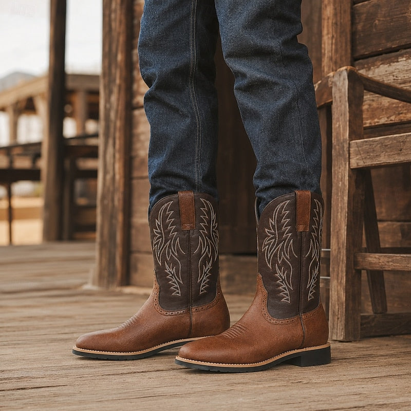 Men's Classic Two-Tone Western Cowboy Boots