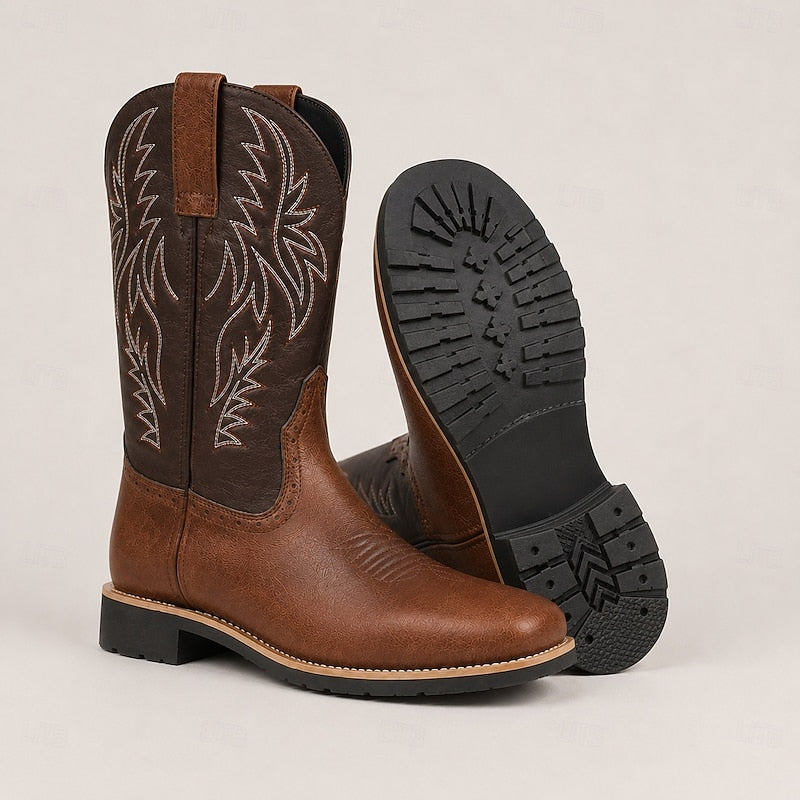 Men's Classic Two-Tone Western Cowboy Boots