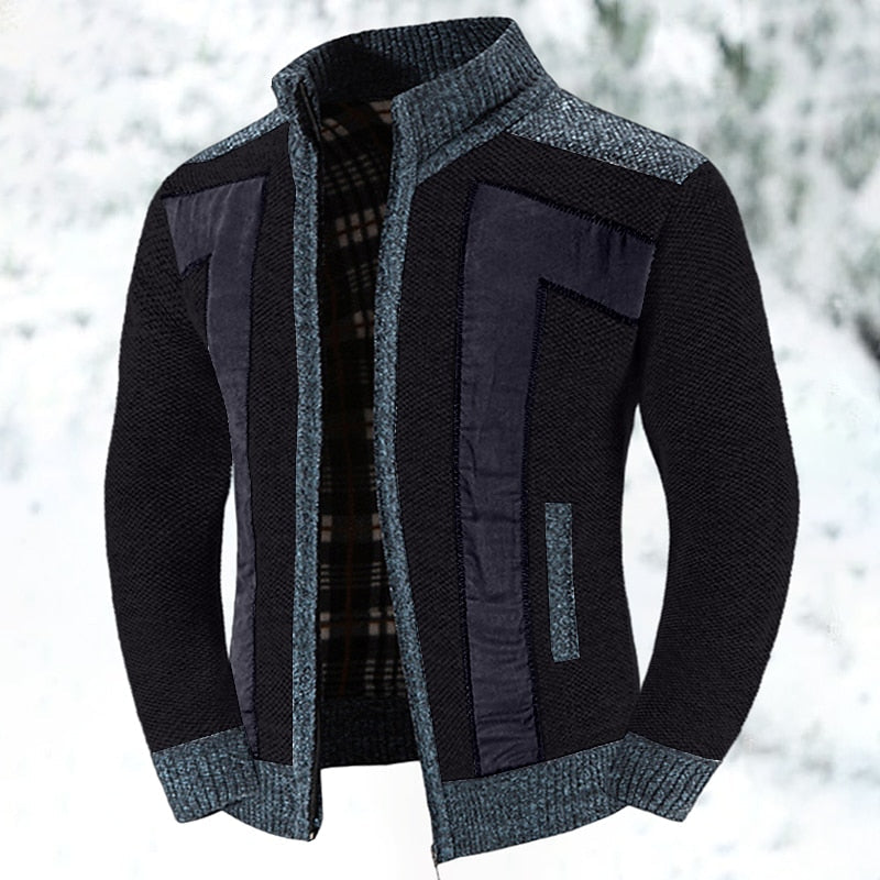 Men's Color-Block Lined Full-Zip Cardigan - Green