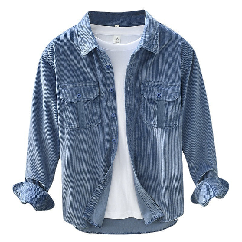 Men's Textured Two-Pocket Button-Up Overshirt