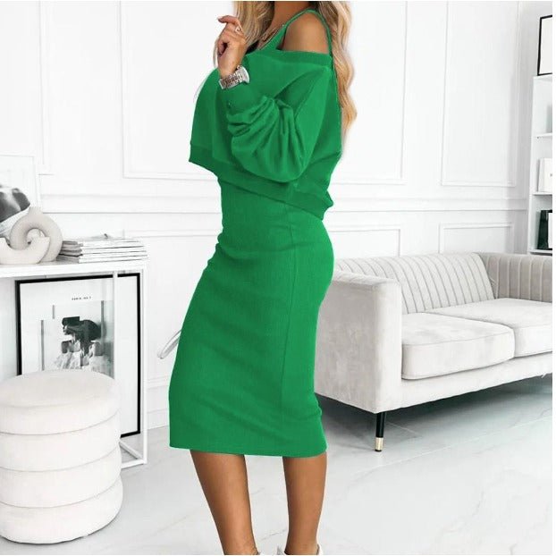 Women's Layered Midi Dress Set - Green