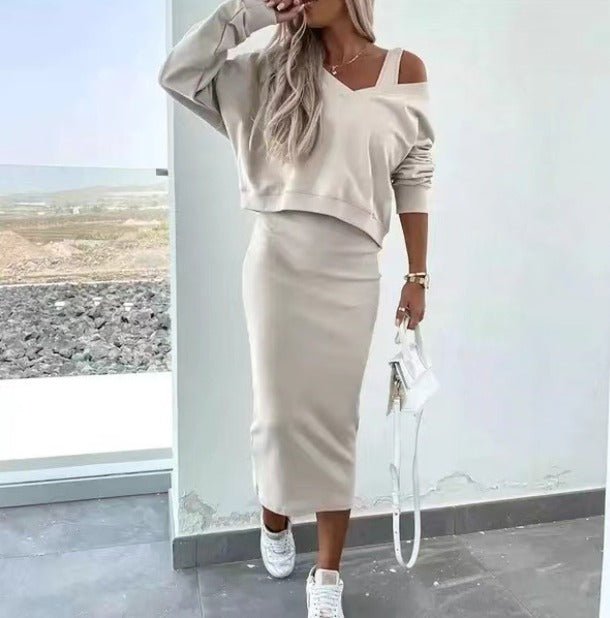 Women's Layered Midi Dress Set Cropped Long-Sleeve Top for Casual Wear
