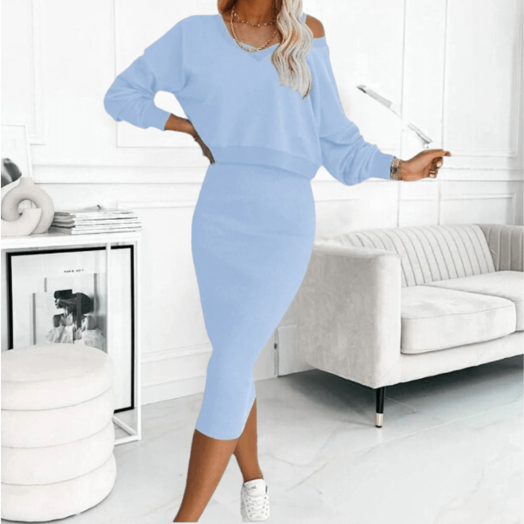 Women's Layered Midi Dress Set - Light Blue