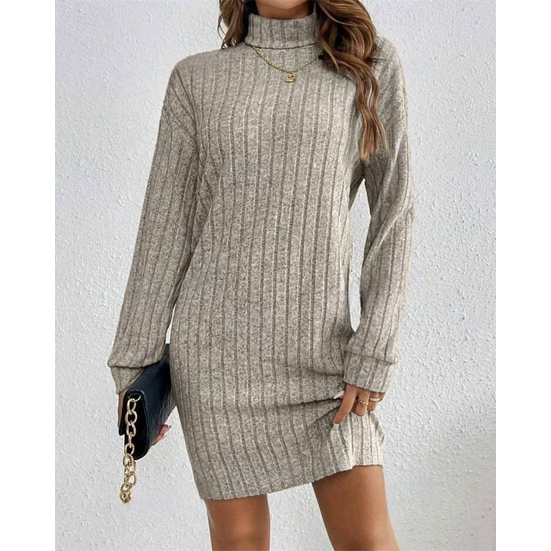 Women's Ribbed High-Neck Sweater Dress