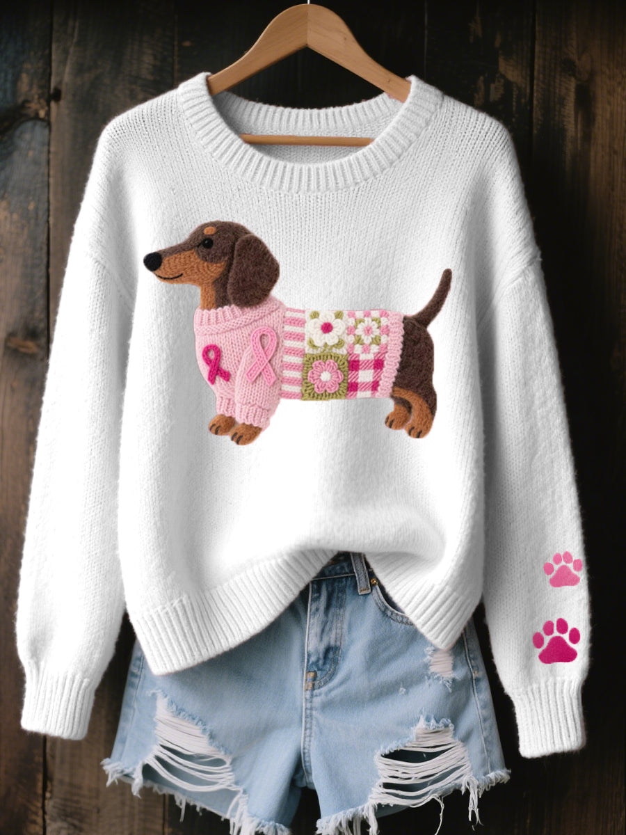 Women's Dachshund Graphic Knit Sweater - White