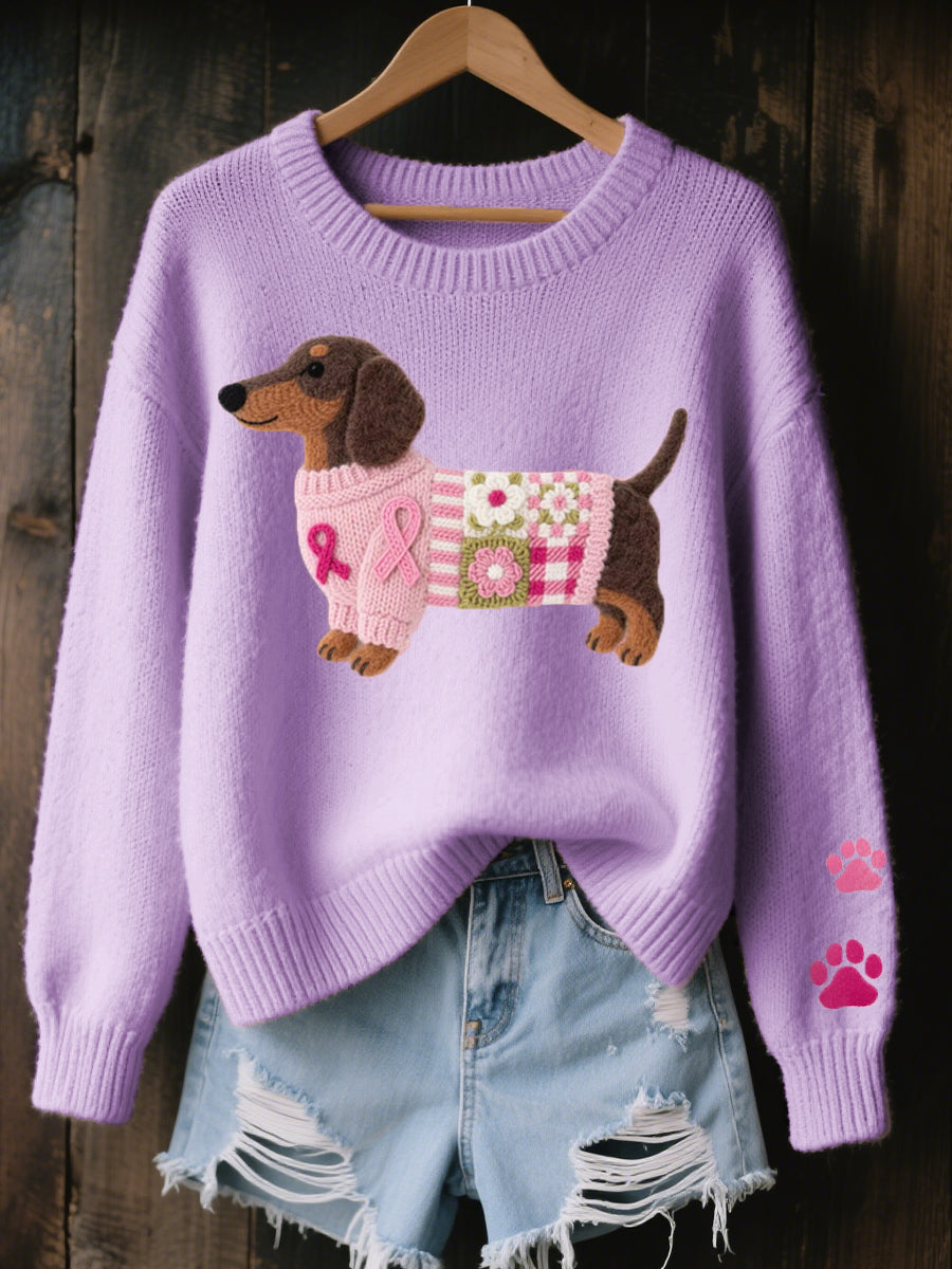 Women's Dachshund Graphic Knit Sweater - Purple