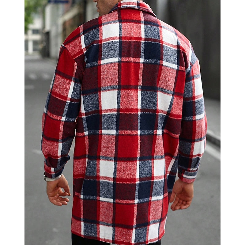 Women's Checked Overshirt Shirt Jacket with Chest Pockets
