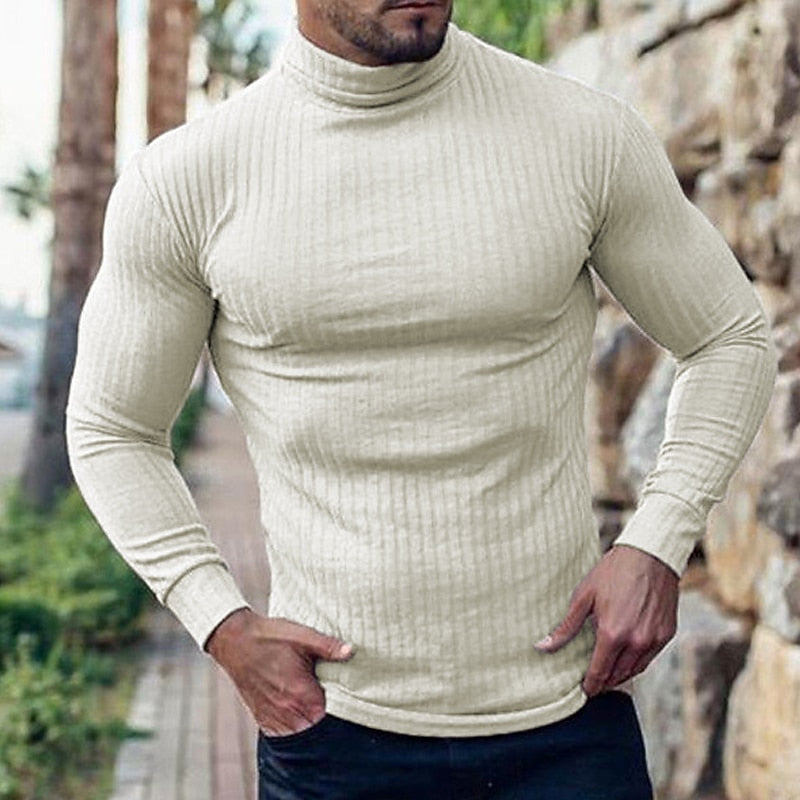 Men's Lightweight Ribbed Turtleneck Sweater - Black