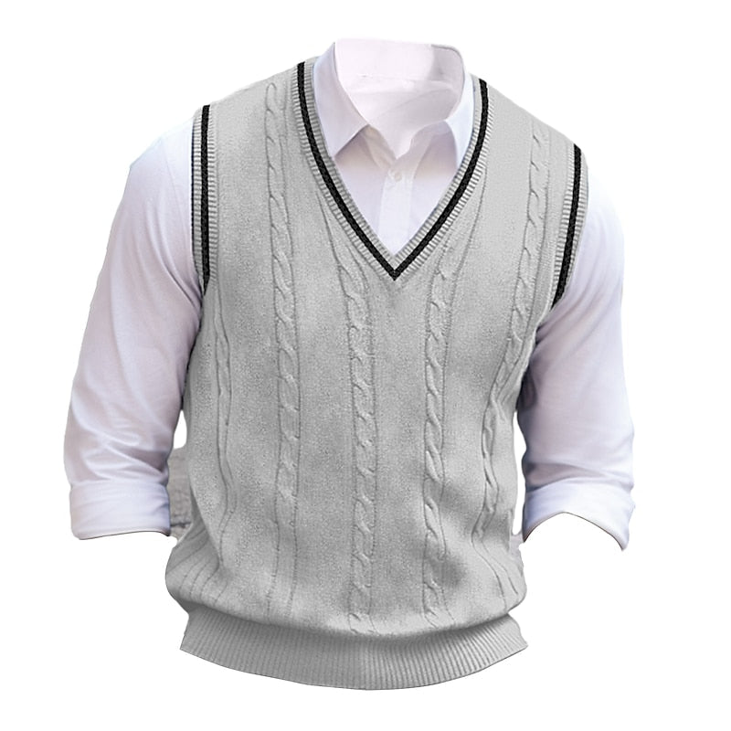 Men's Cable-Knit V-Neck Sweater Vest - Gray