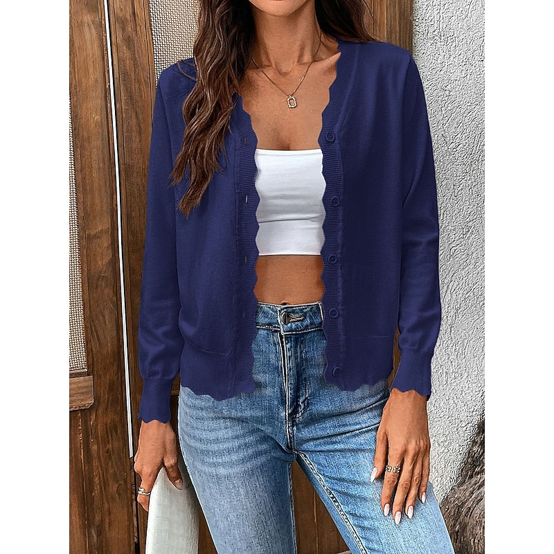 Women's Scalloped-Edge V-Neck Button-Front Cardigan