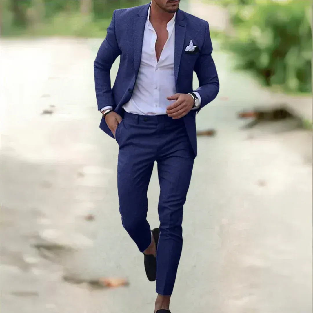 Men's Slim Fit Two Piece Suit Lightweight Wedding - Dark Blue