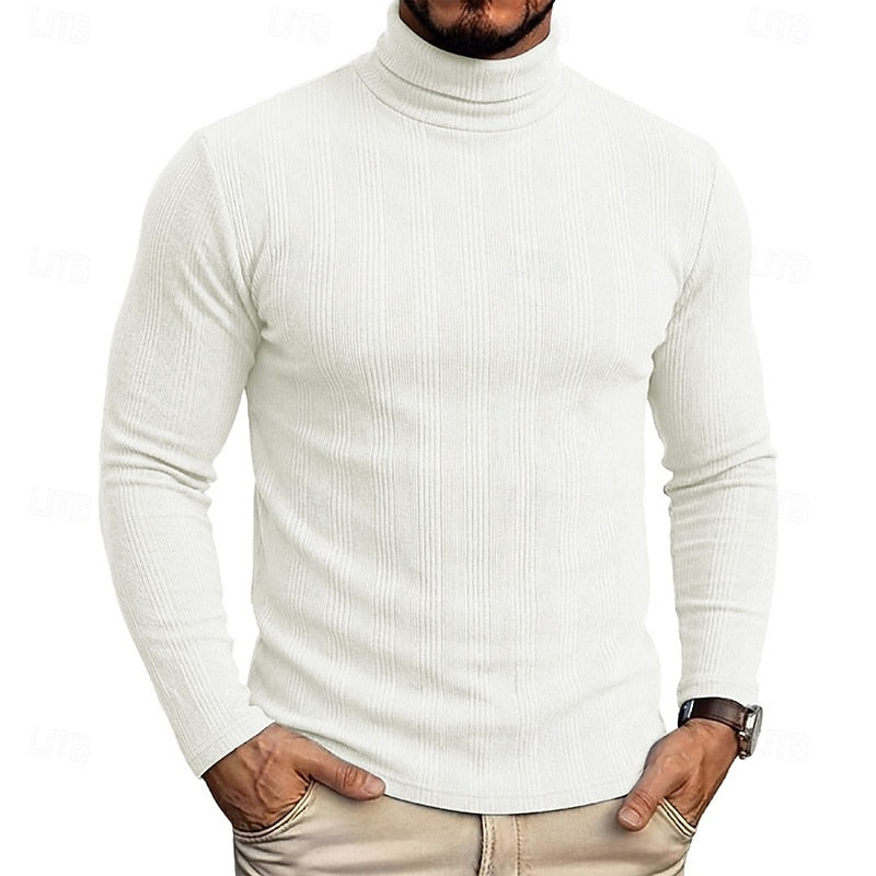 Men's Ribbed Texture Slim Fit Turtleneck Sweater