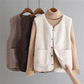 Women's Ribbed Knit Button-Up Vest - Beige