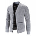 Men's Lined V-Neck Button-Front Cardigan with Pockets - Light Gray