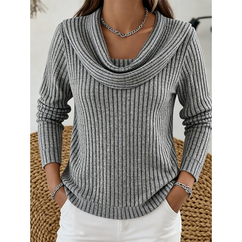 Women's Ribbed Cowl Neck Sweater - Gray