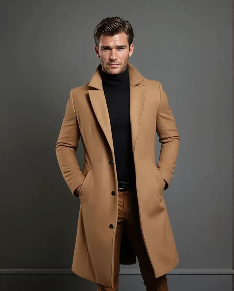Men's Wool Longline Notched Lapel Overcoat