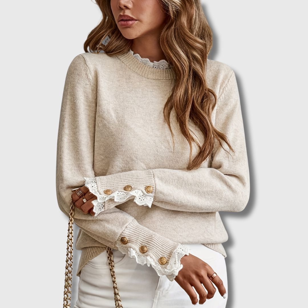 Women's Lace Trim Knit Pullover Sweater