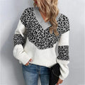 Women's Leopard Print V-Neck Sweater - Gray