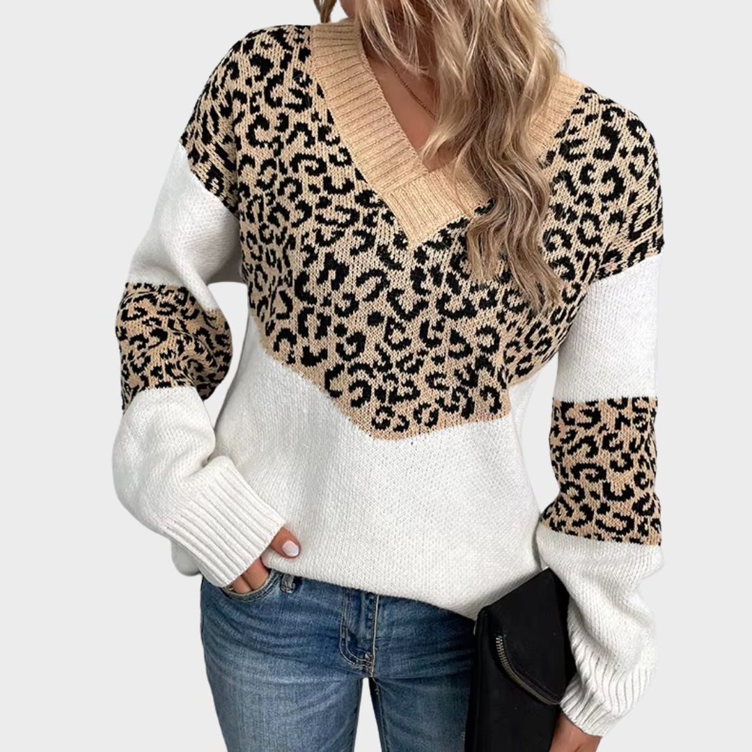 Women's Leopard Print V-Neck Sweater