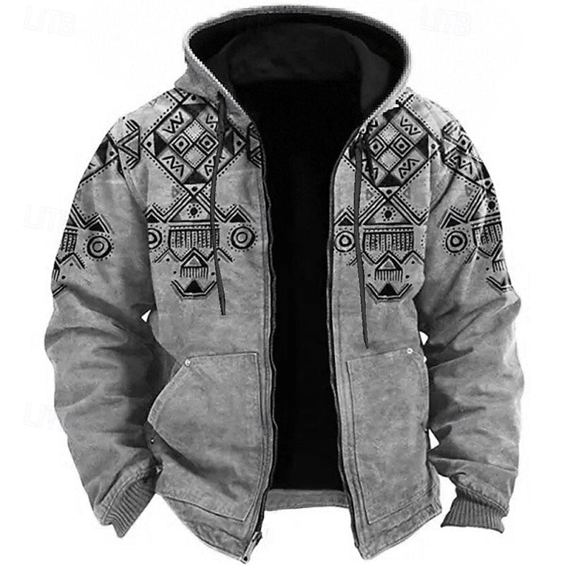 Men's Heritage Pattern Full-Zip Hooded Jacket - Gray