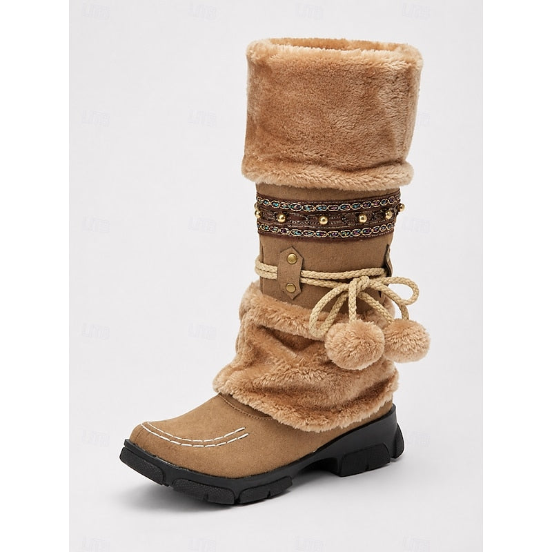 Women's Faux Fur Cuff Boho Winter Boots