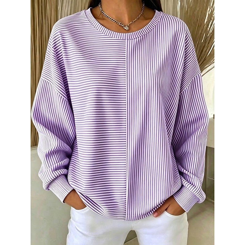 Women's Striped Crew Neck Relaxed Sweatshirt
