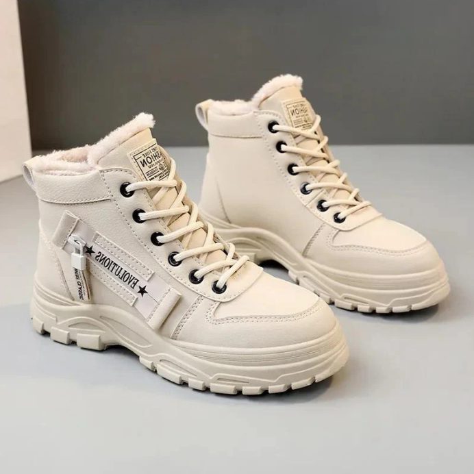 Women's Sherpa Lined Lace-Up Chunky Sole Winter Ankle Boots - Khaki