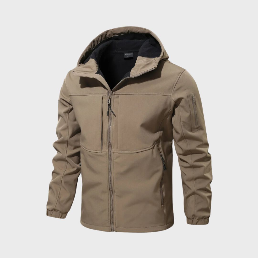 Men's Water-Repellent Hooded Softshell Jacket - Khaki