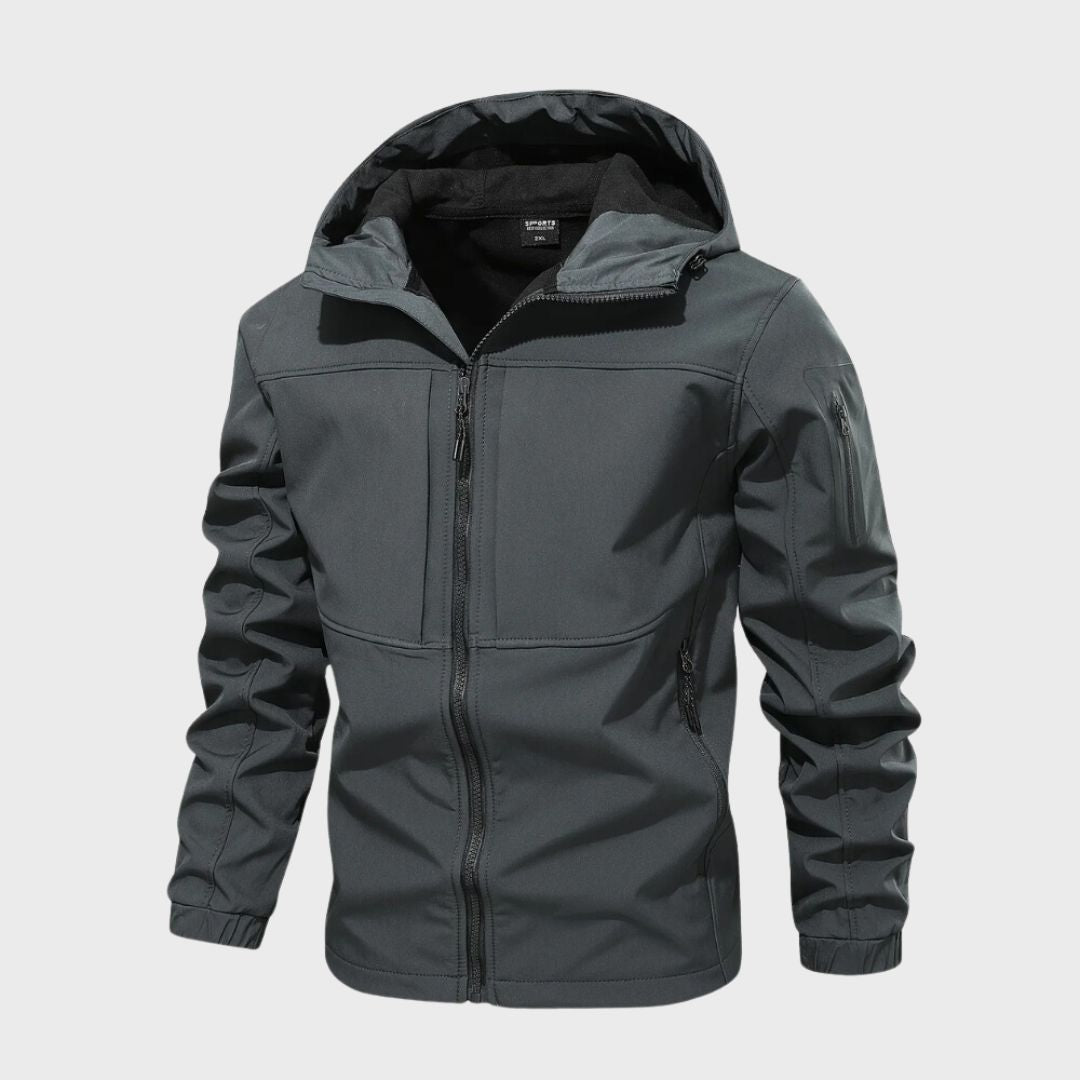 Men's Water-Repellent Hooded Softshell Jacket - Dark Gray