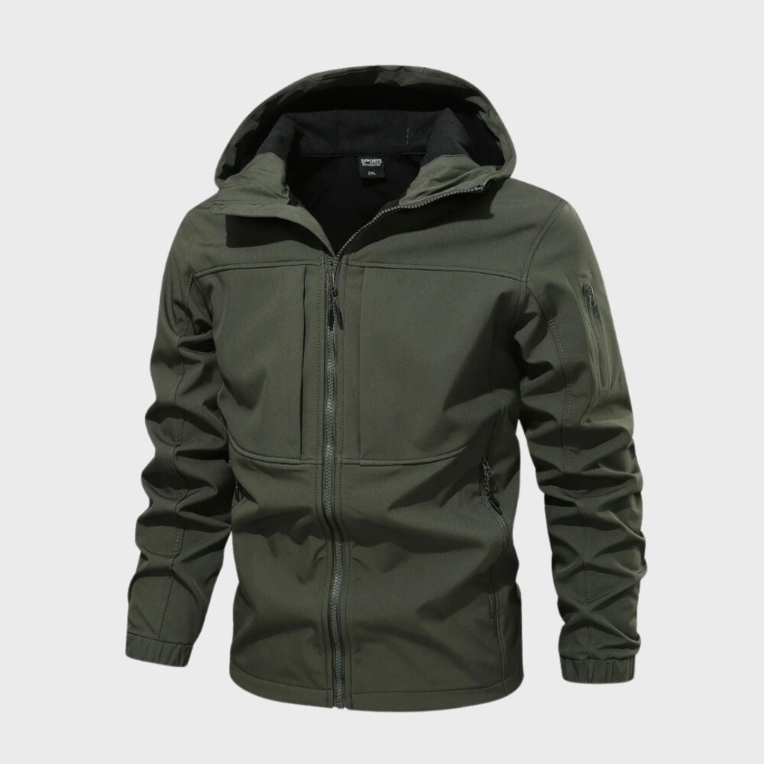 Men's Water-Repellent Hooded Softshell Jacket - Olive Green