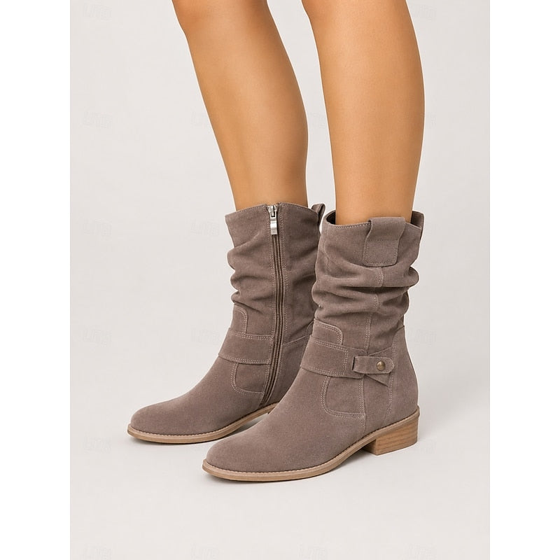Women's Slouchy Block-Heel Ankle Boots with Side Zip