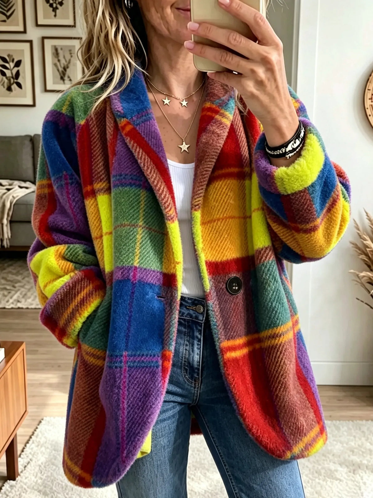 Women's Relaxed Brushed Plaid Jacket - Sun