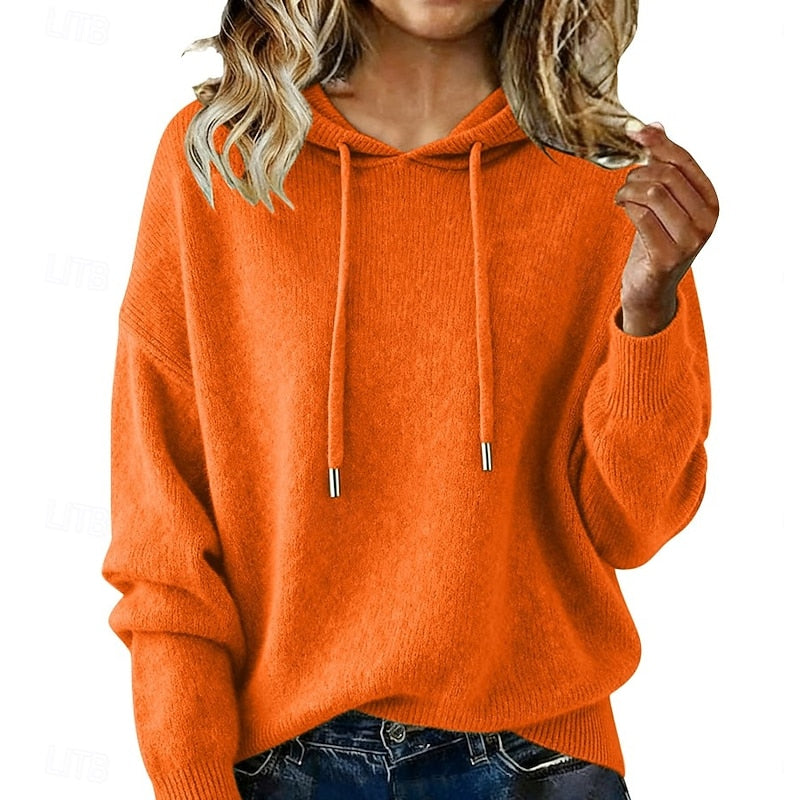 Women's Hooded Relaxed Fit Knit Sweater