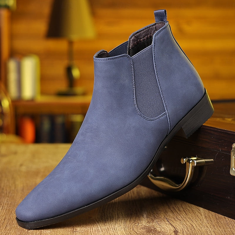 Men's Elastic-Panel Slip-On Ankle Boots - Blue
