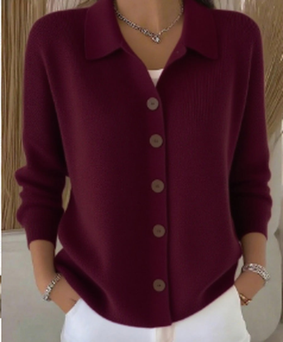 Women's Soft Knit Button-Up Collar Cardigan