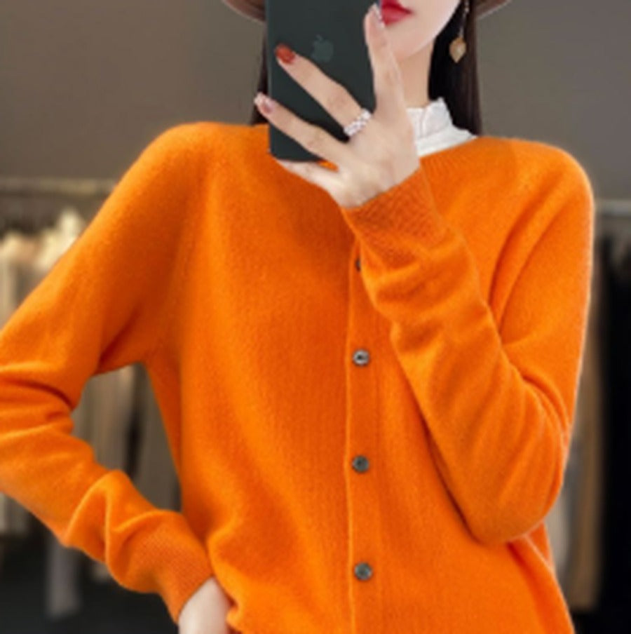Women's Button-Front Relaxed Fit Cardigan - Orange