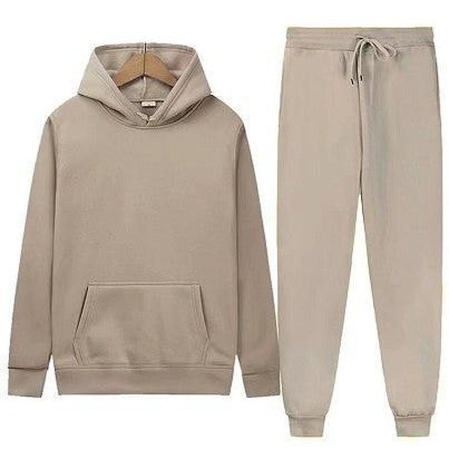 Men's Relaxed Pullover Hoodie and Jogger Set - Khaki