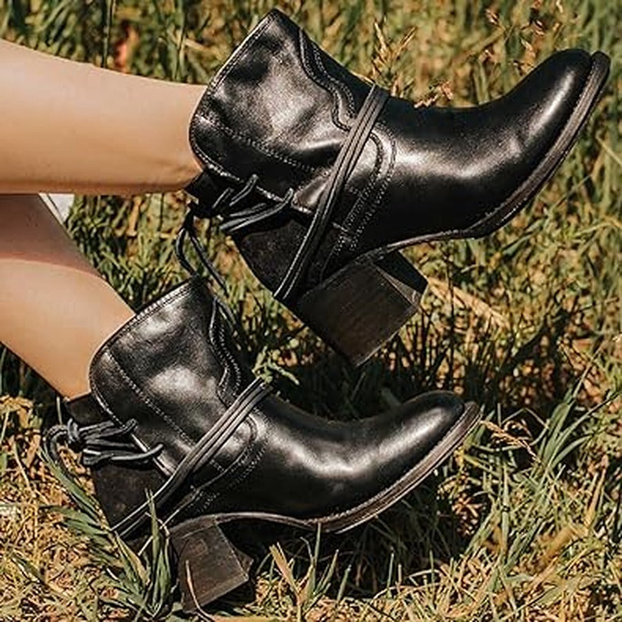 Women's Western Lace-Up Block Heel Ankle Boots