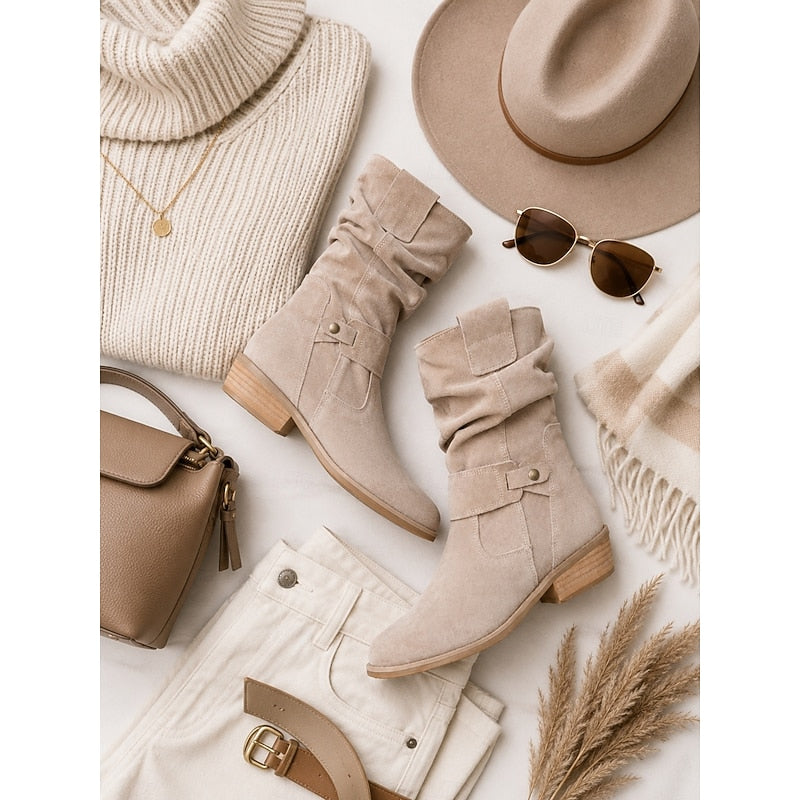 Women's Slouchy Block-Heel Ankle Boots with Side Zip
